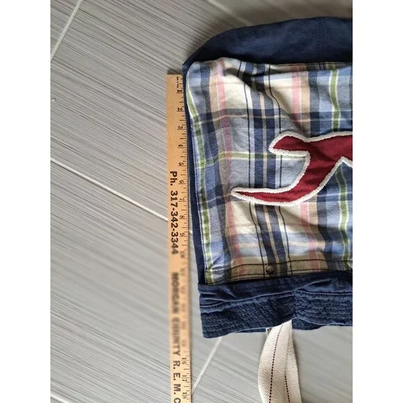 Hollister Blue Canvas Plaid Tote Bag With Red Logo & Cream Straps Y2K Preppy - Picture 8 of 8